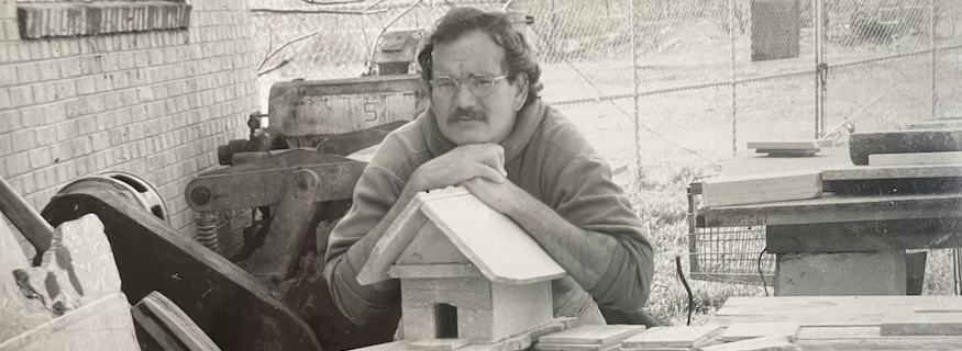 Sculptor Bruce Bennett in his studio at the glove factory in Knoxville, TN