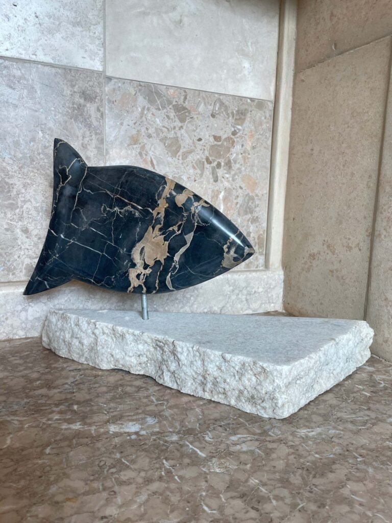 Marble fish sculpture by Bruce Bennett, Knoxville, TN