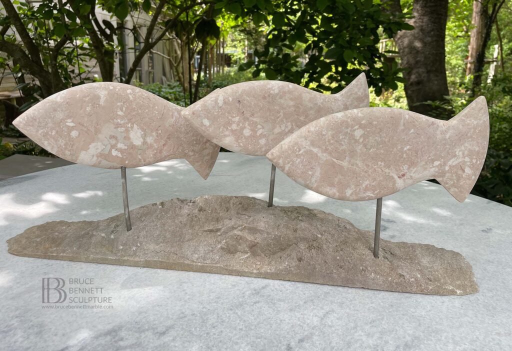 Marble fish sculpture by Bruce Bennett, Knoxville,