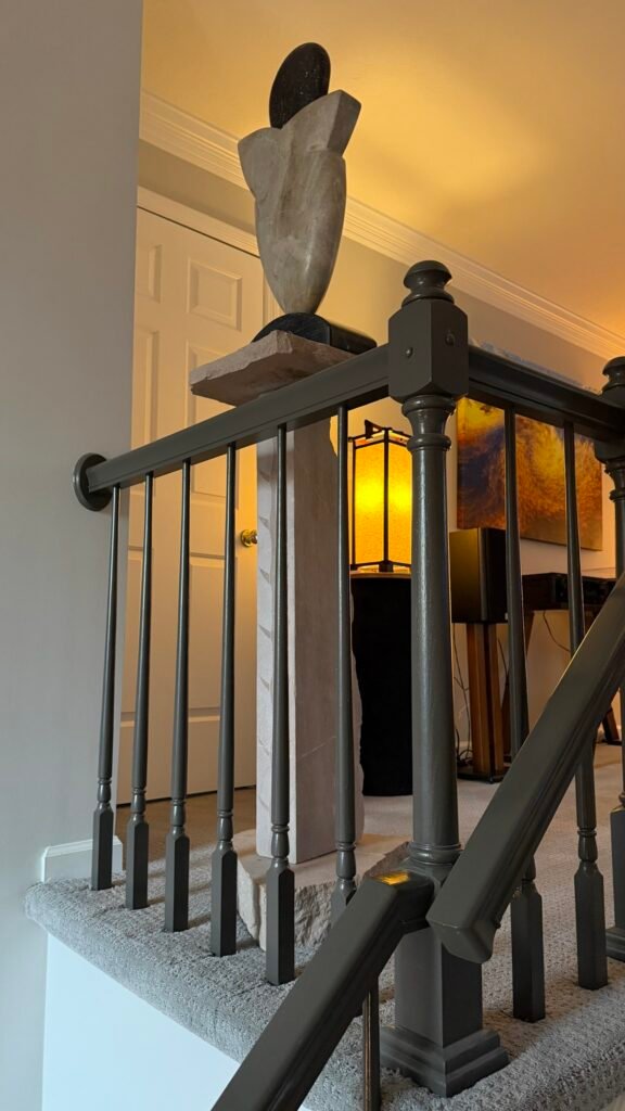 Gary's Brice Bennett sculpture Aya at the top of the stairs