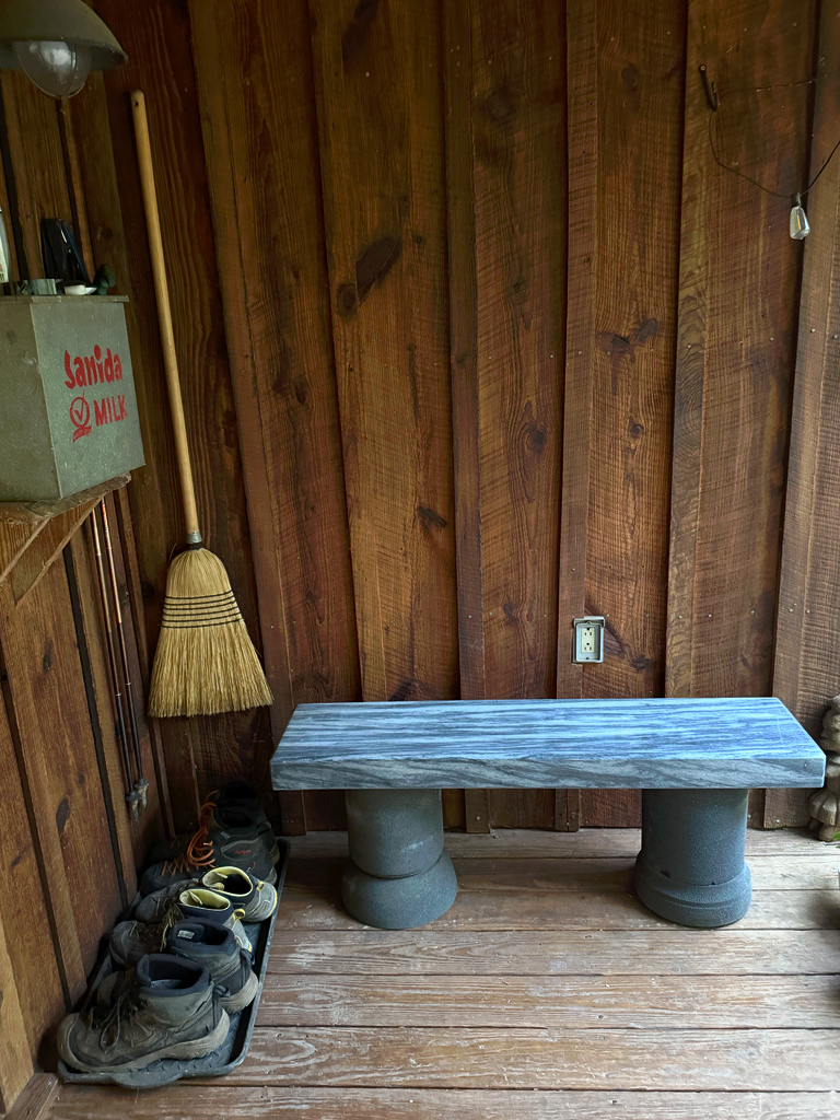 Palissandro Blue marble bench by Bruce Bennett at Jeff’s house